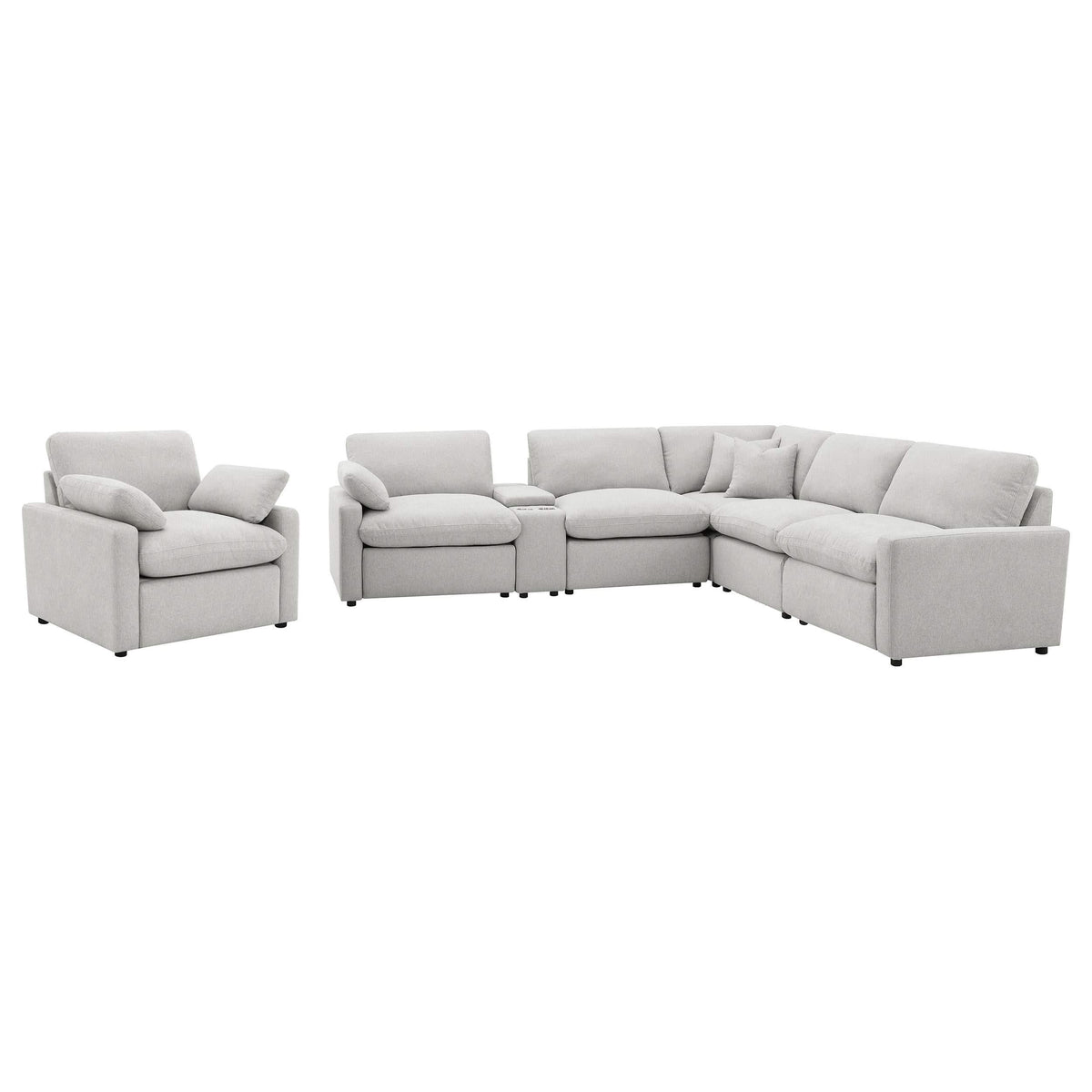Seccional reclinable eléctrico modular Collins de 6 piezas, gris