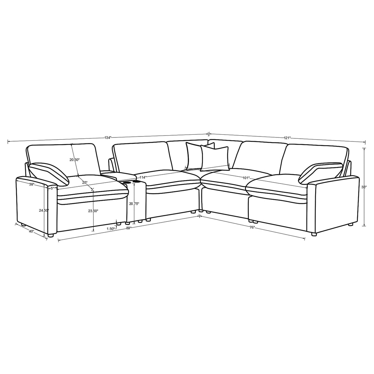 Seccional reclinable eléctrico modular Collins de 6 piezas, gris