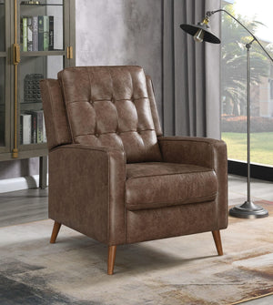 Sillón reclinable Davidson tapizado con capitoné y respaldo abatible, color marrón