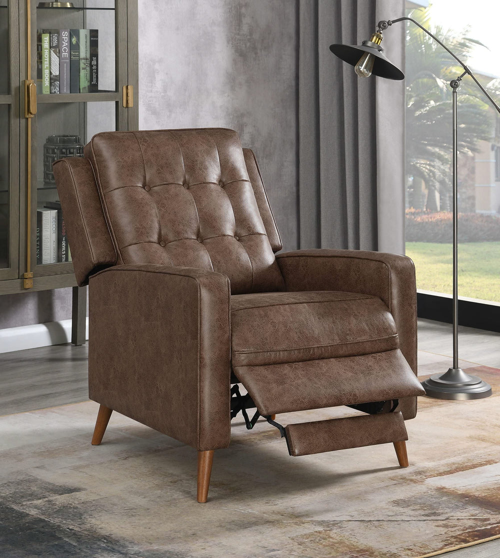 Sillón reclinable Davidson tapizado con capitoné y respaldo abatible, color marrón