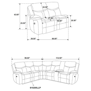 Sycamore Upholstered Power Reclining Sectional Sofa Grey