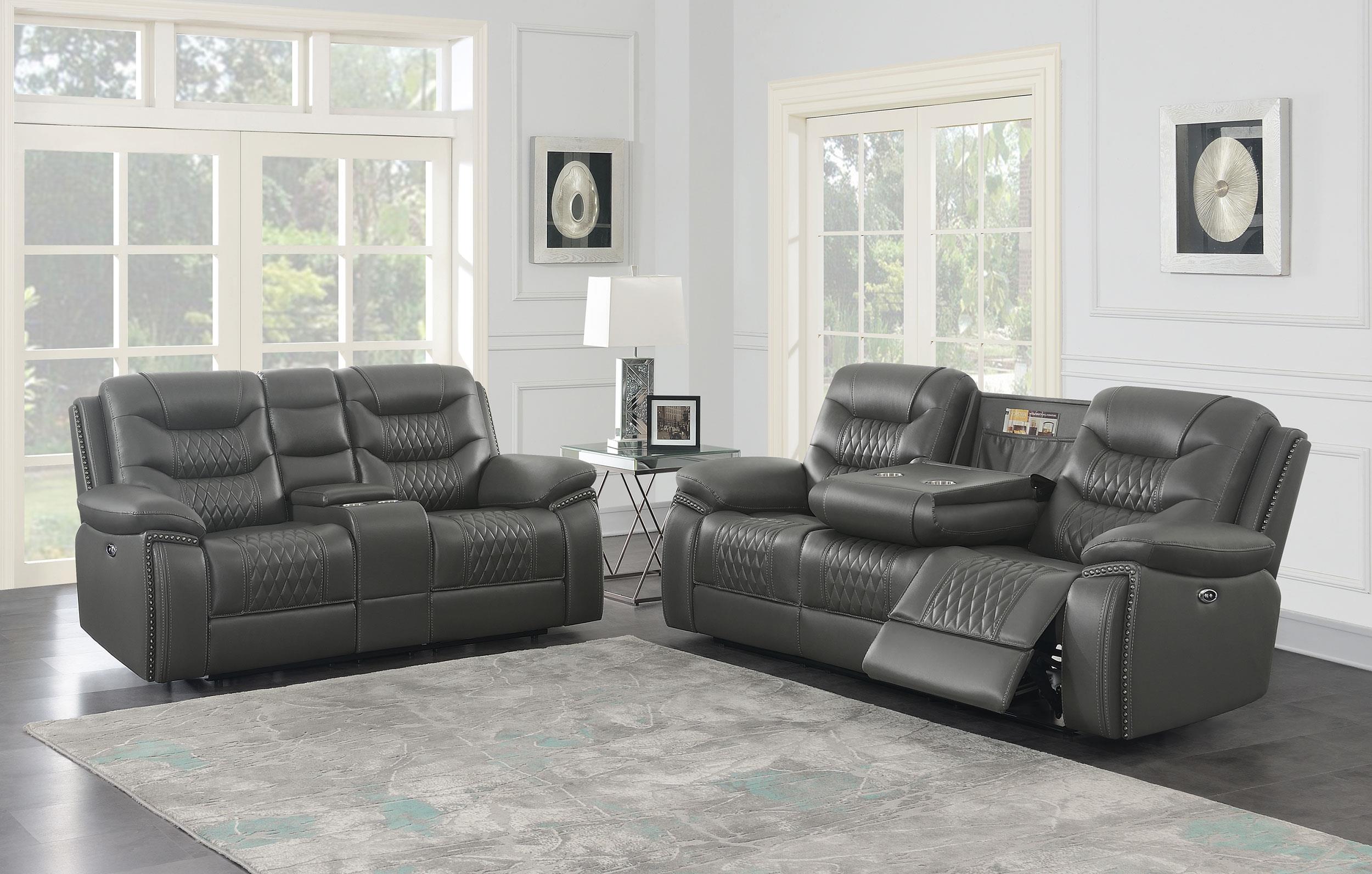 Flamenco 2-piece Upholstered Power Sofa Set Charcoal