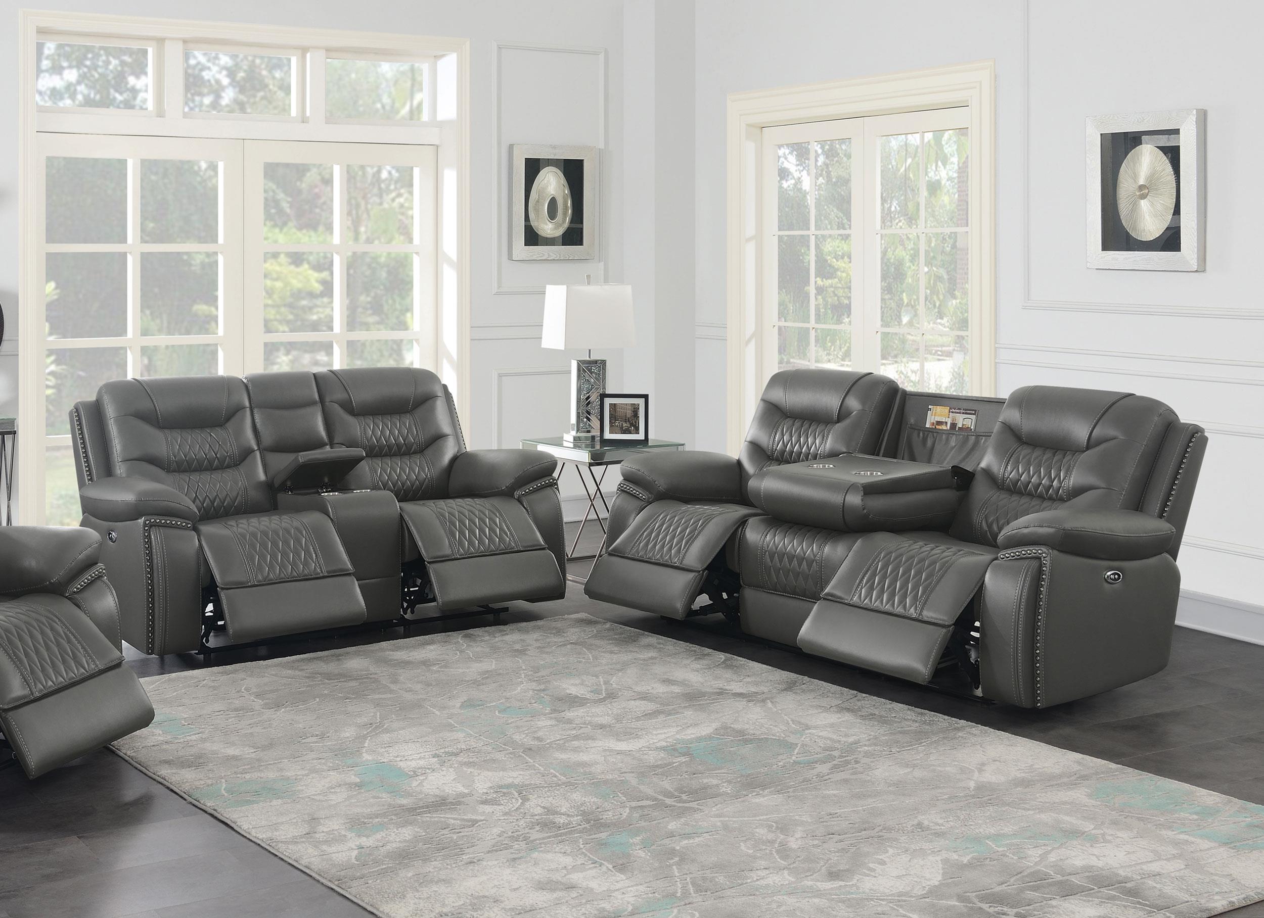 Flamenco 2-piece Upholstered Power Sofa Set Charcoal