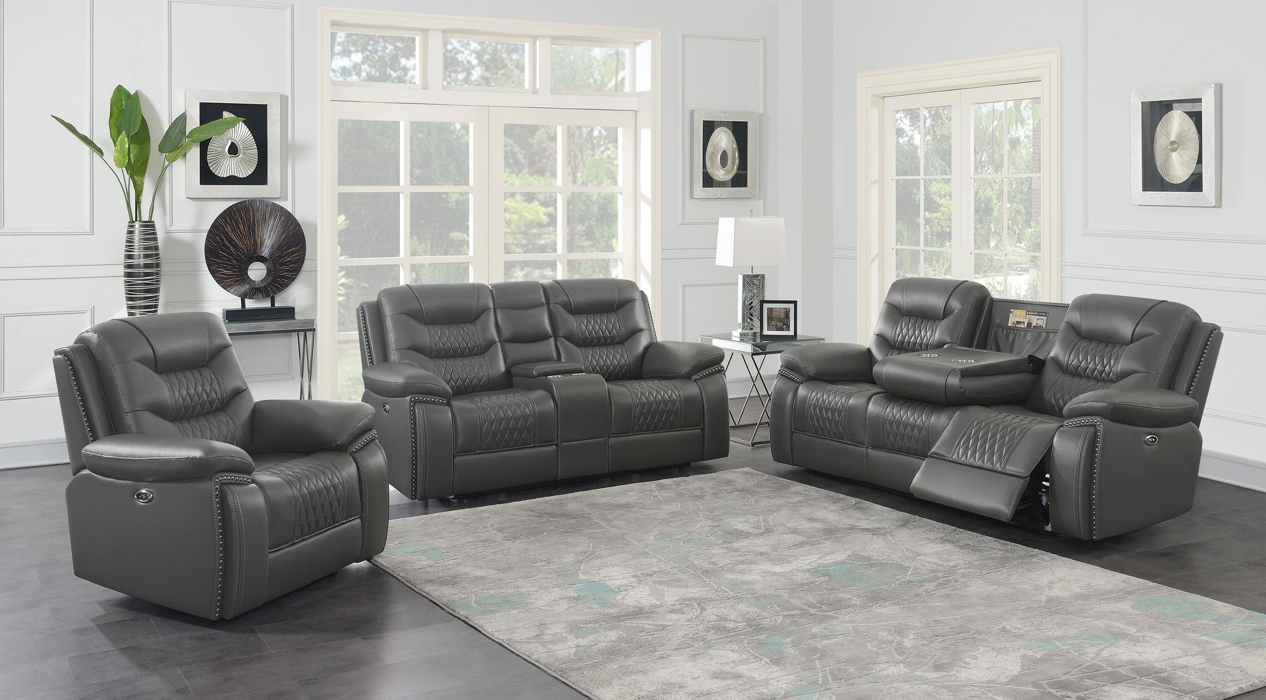 Flamenco 3-piece Upholstered Power Sofa Set Charcoal