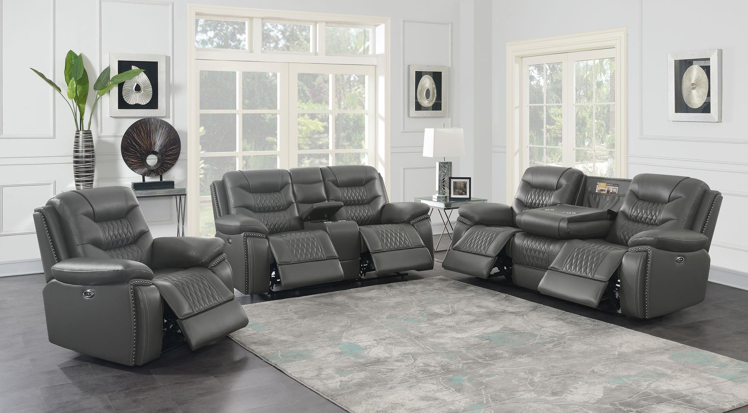 Flamenco 3-piece Upholstered Power Sofa Set Charcoal