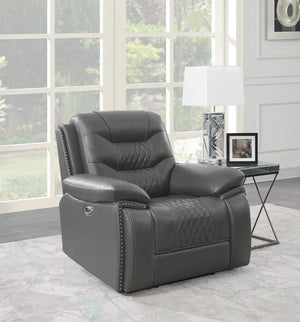 Sillón reclinable eléctrico con brazos acolchados y tapizado Flamenco en color carbón