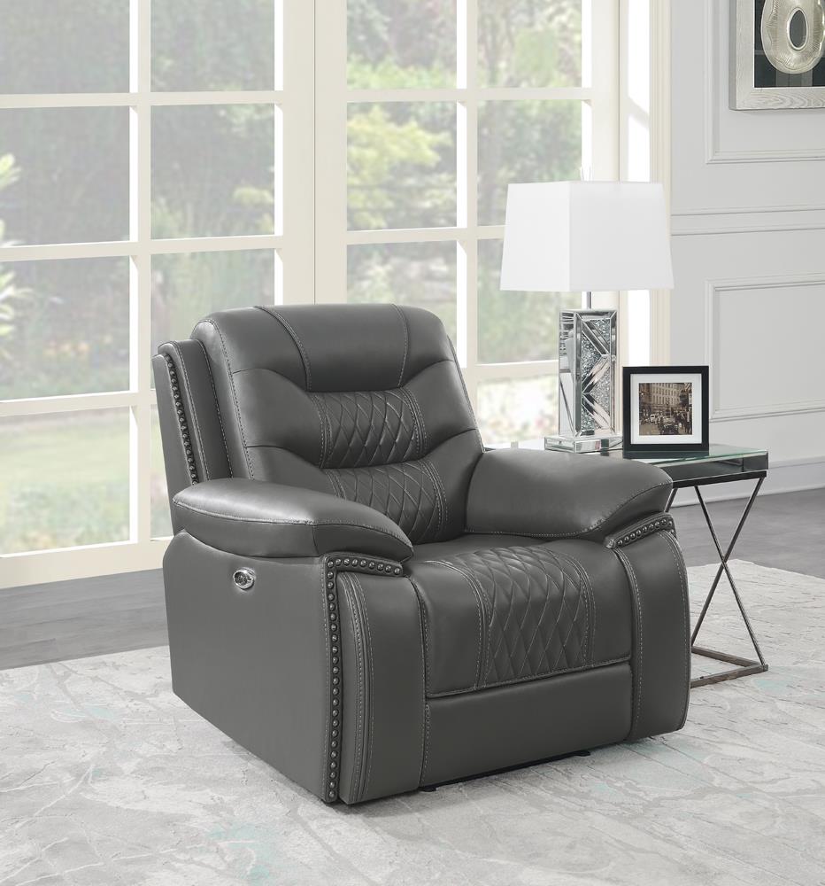 Flamenco Upholstered Padded Arm Power Recliner Charcoal
