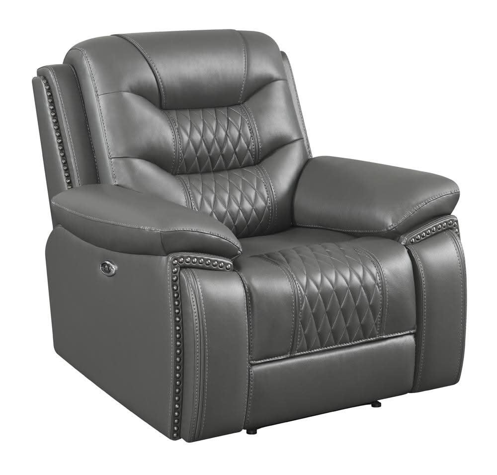 Sillón reclinable eléctrico con brazos acolchados y tapizado Flamenco en color carbón