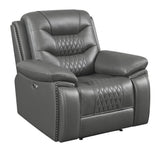 Sillón reclinable eléctrico con brazos acolchados y tapizado Flamenco en color carbón