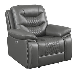 Sillón reclinable eléctrico con brazos acolchados y tapizado Flamenco en color carbón