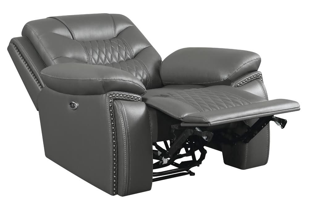 Sillón reclinable eléctrico con brazos acolchados y tapizado Flamenco en color carbón