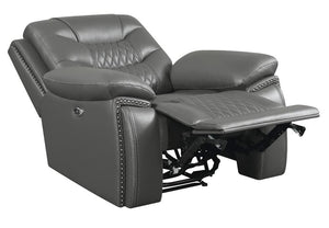 Sillón reclinable eléctrico con brazos acolchados y tapizado Flamenco en color carbón