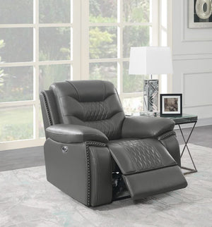 Sillón reclinable eléctrico con brazos acolchados y tapizado Flamenco en color carbón