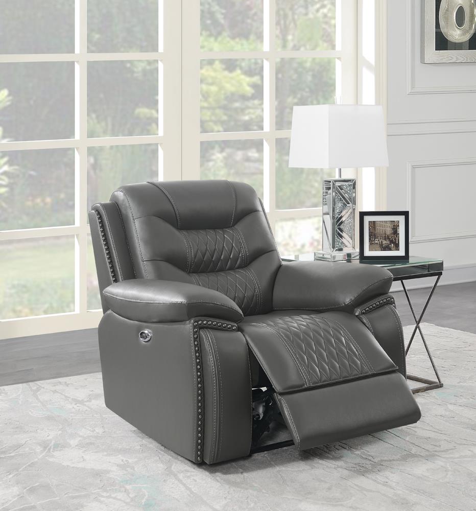 Flamenco Upholstered Padded Arm Power Recliner Charcoal