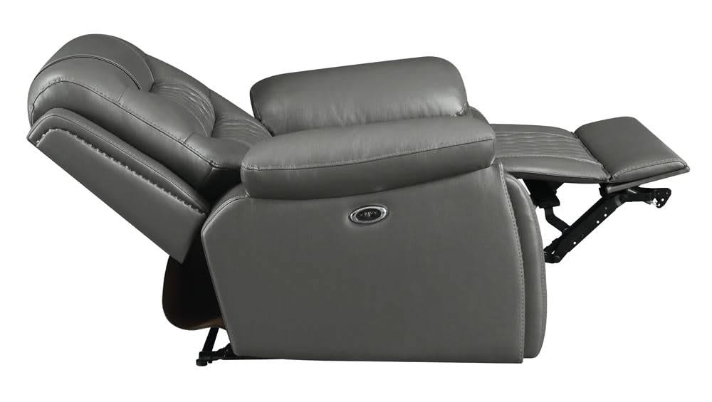 Sillón reclinable eléctrico con brazos acolchados y tapizado Flamenco en color carbón
