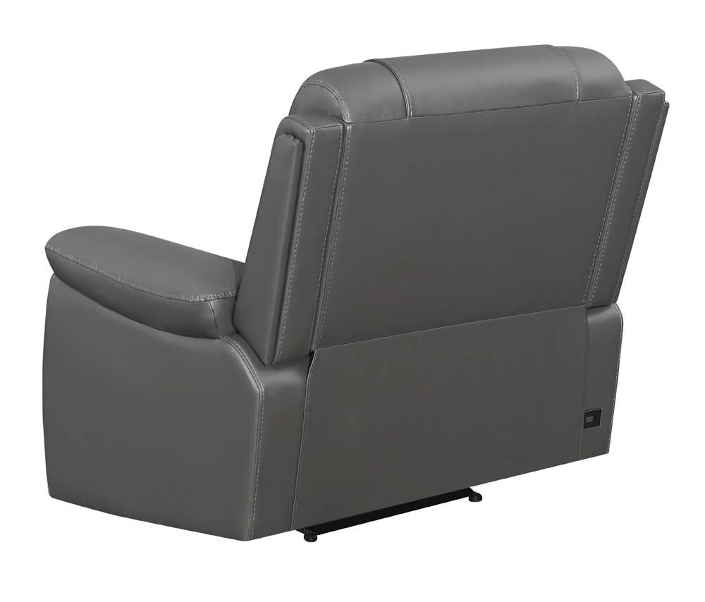 Sillón reclinable eléctrico con brazos acolchados y tapizado Flamenco en color carbón