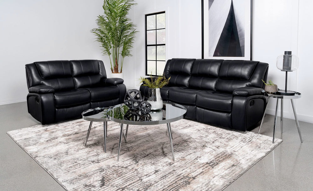 Conjunto de sofá reclinable con movimiento tapizado Camila de 2 piezas, color negro