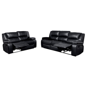 Conjunto de sofá reclinable con movimiento tapizado Camila de 2 piezas, color negro