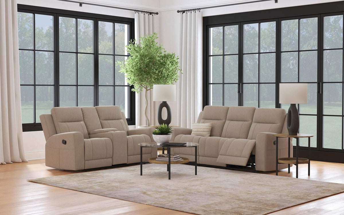 Conjunto de sofá reclinable tapizado de 2 piezas Brentwood en color topo