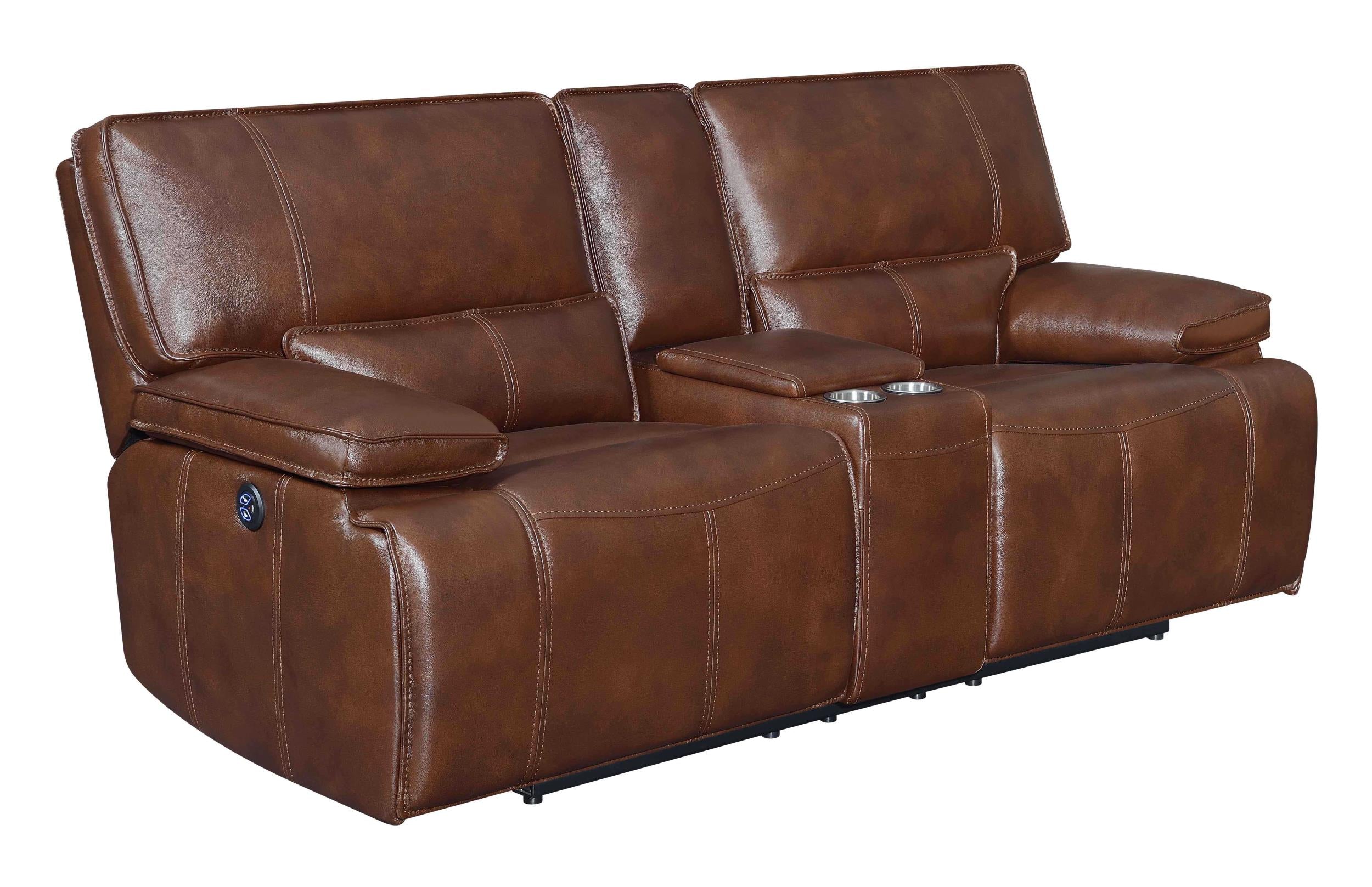 Southwick Upholstered Power Reclining Loveseat Saddle Brown