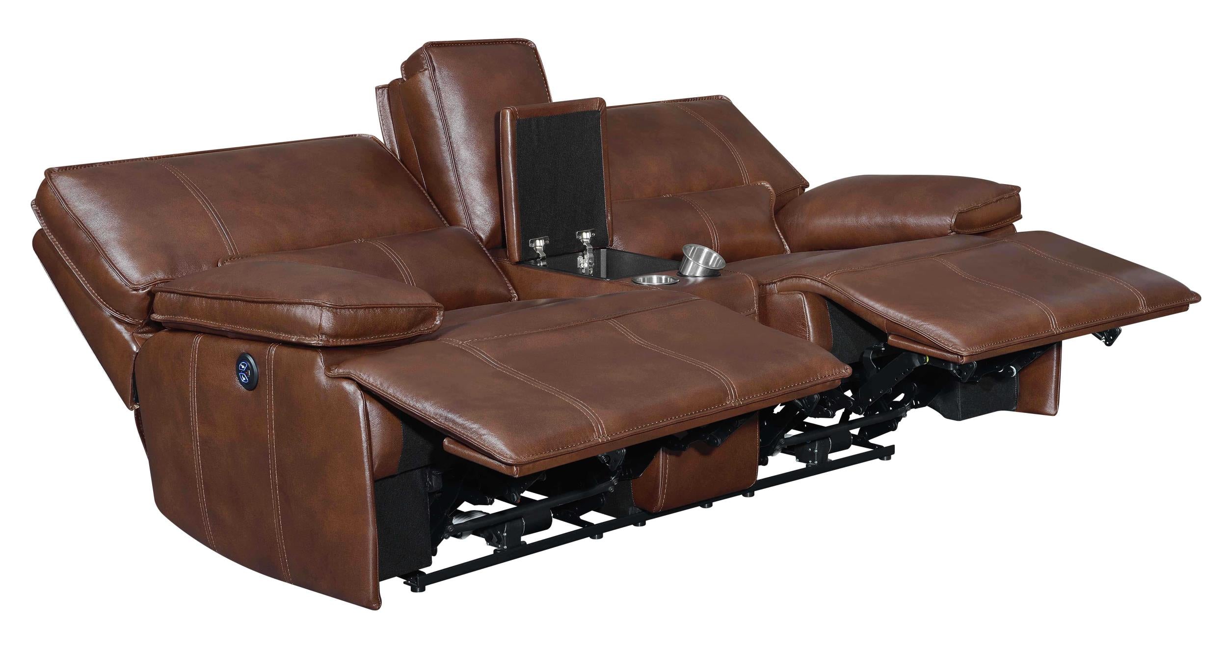 Southwick Upholstered Power Reclining Loveseat Saddle Brown
