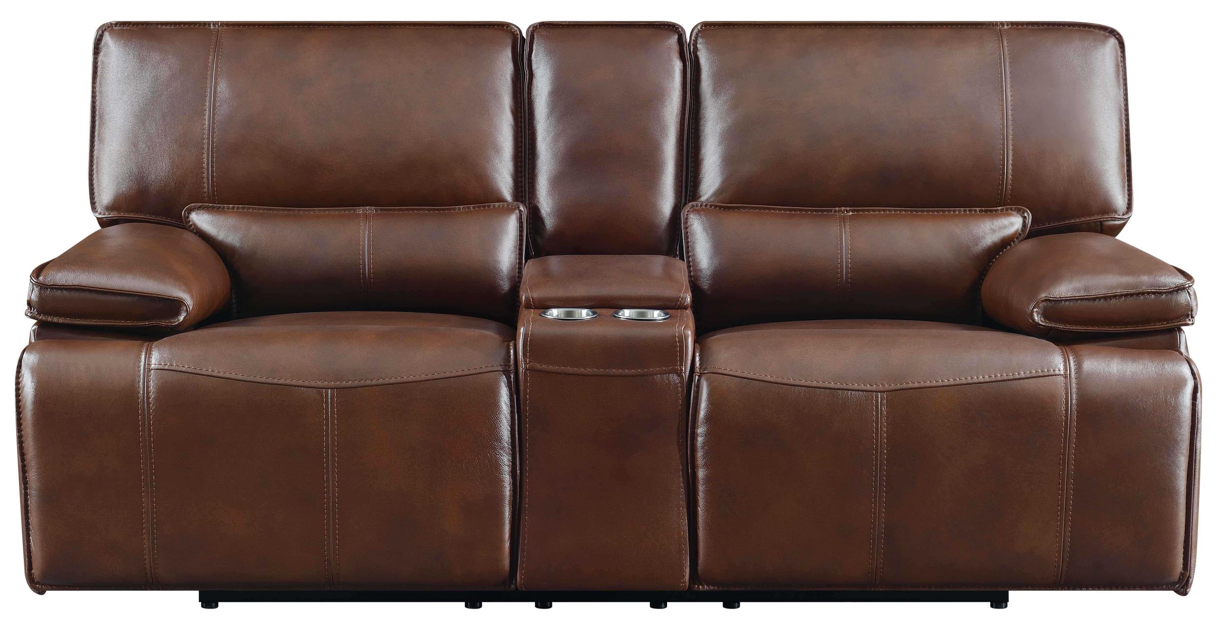 Southwick Upholstered Power Reclining Loveseat Saddle Brown