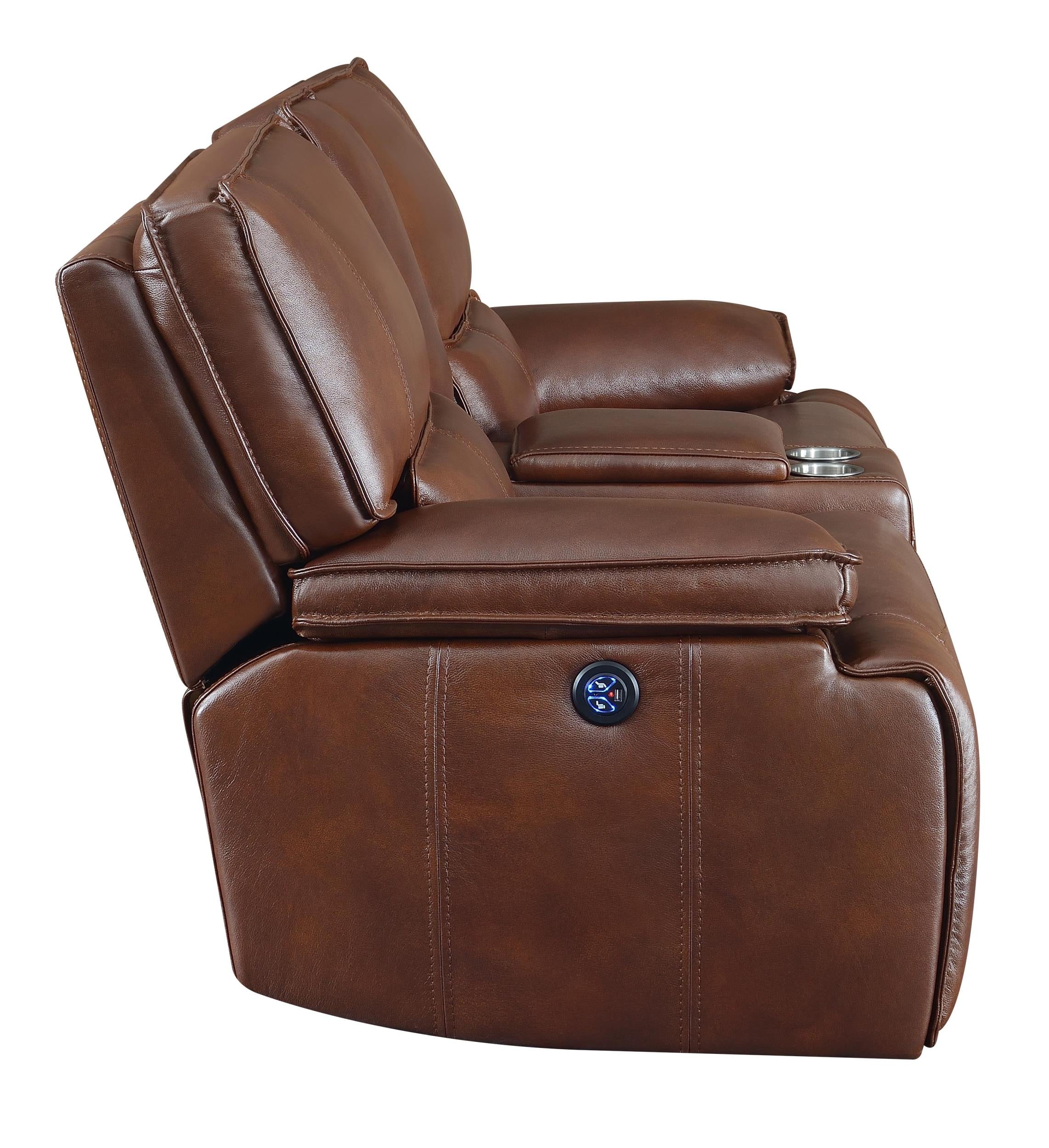Southwick Upholstered Power Reclining Loveseat Saddle Brown