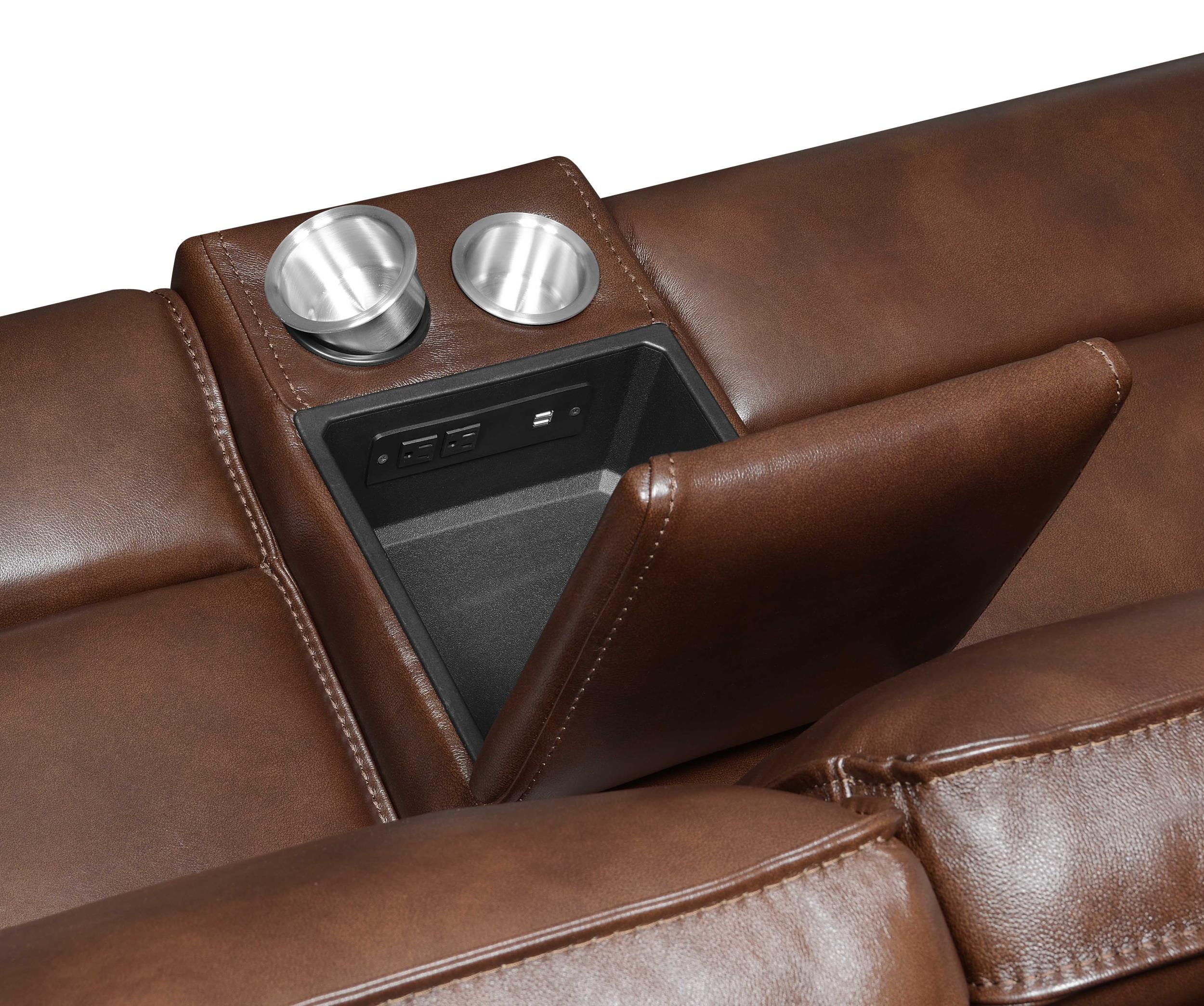 Southwick Upholstered Power Reclining Loveseat Saddle Brown