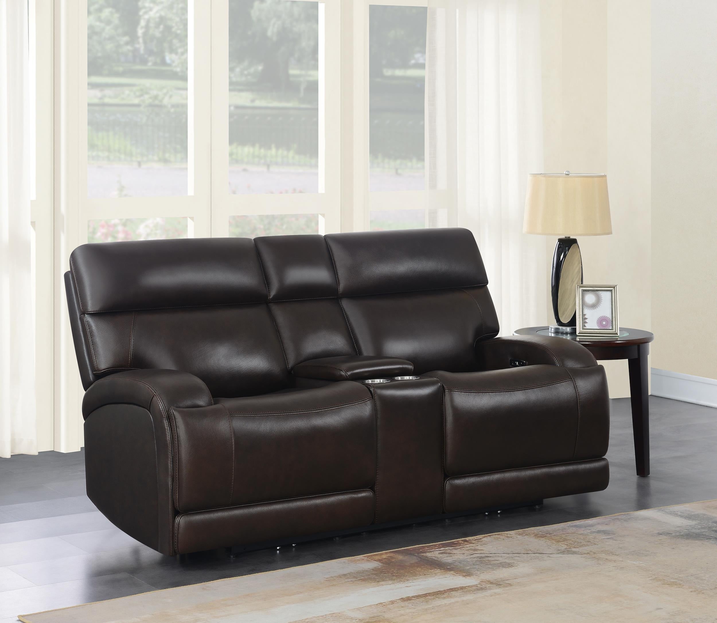 Longport Upholstered Power Reclining Loveseat Dark Brown