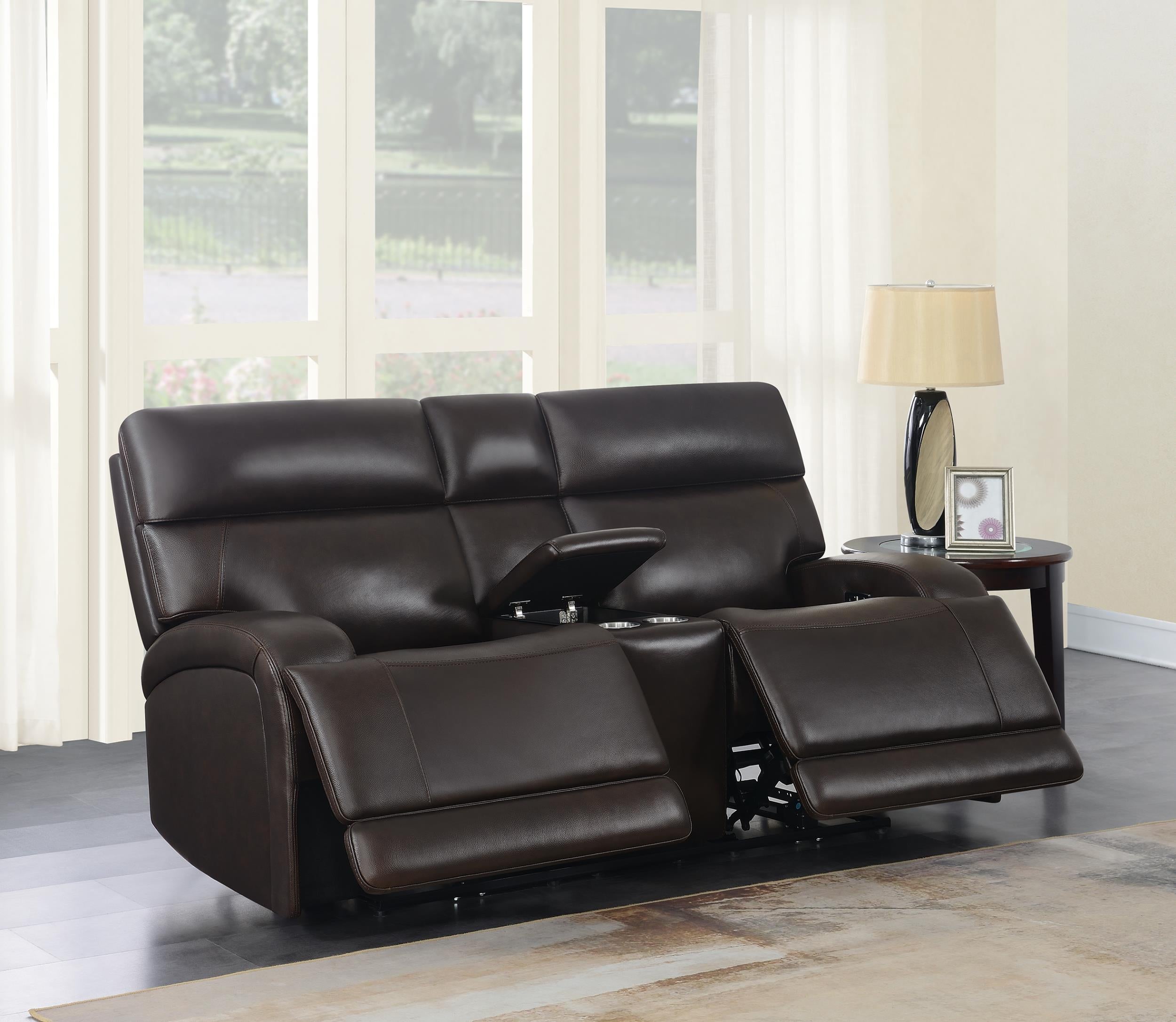 Longport Upholstered Power Reclining Loveseat Dark Brown