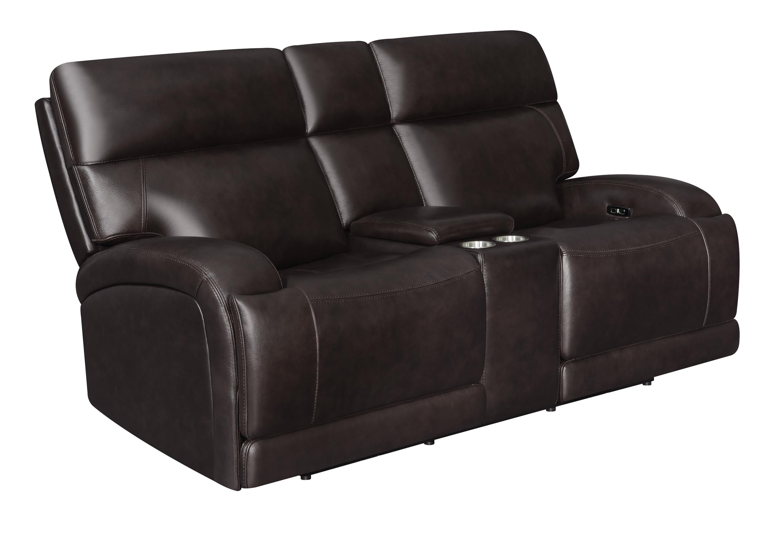 Longport Upholstered Power Reclining Loveseat Dark Brown