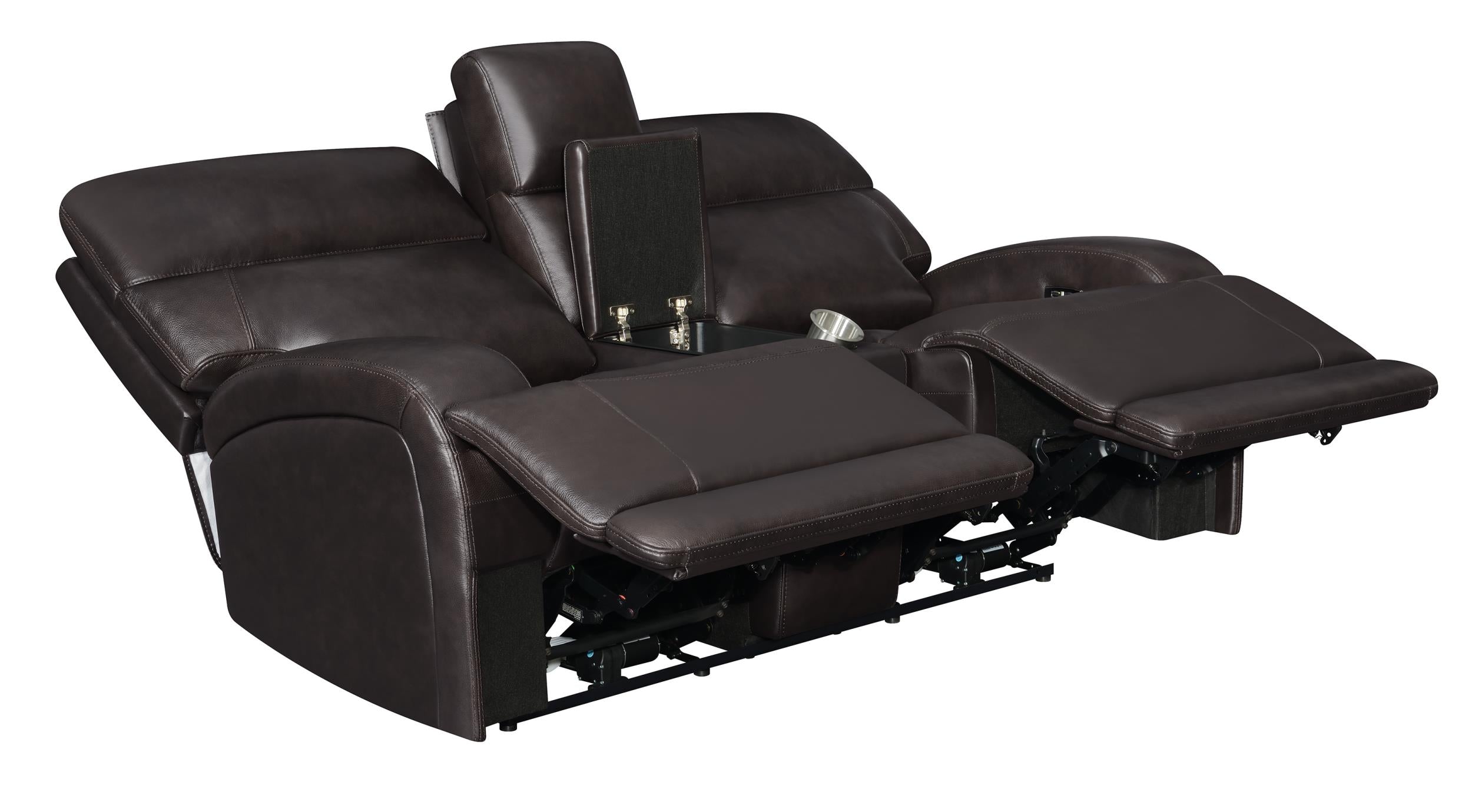 Longport Upholstered Power Reclining Loveseat Dark Brown