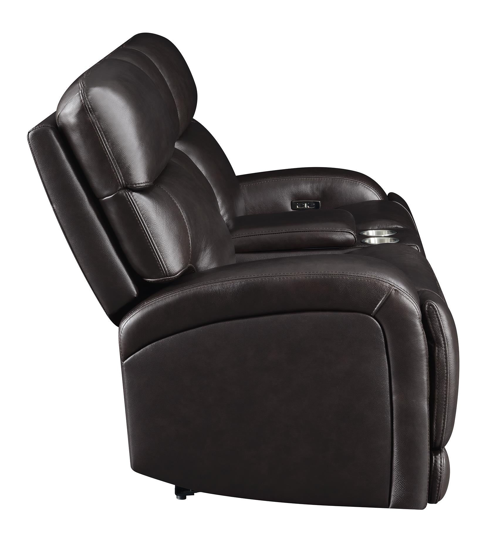 Longport Upholstered Power Reclining Loveseat Dark Brown