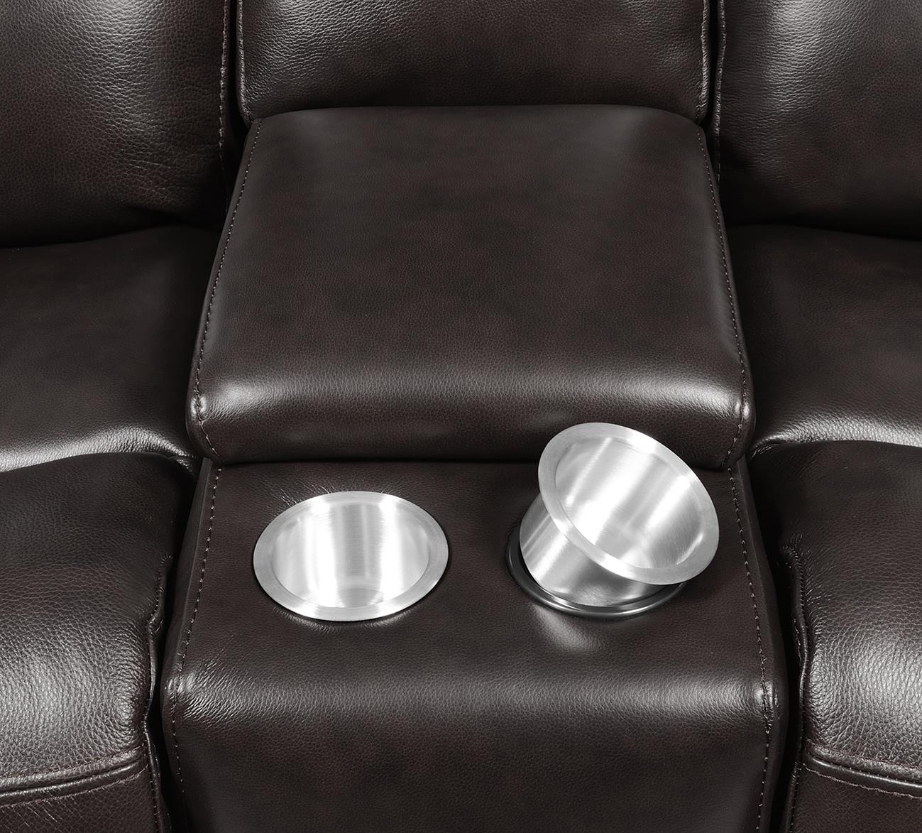 Longport Upholstered Power Reclining Loveseat Dark Brown