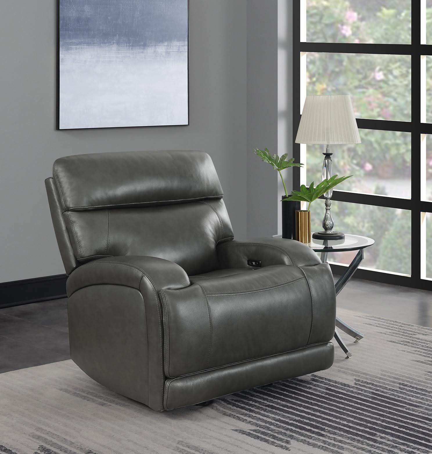 Sillón reclinable eléctrico tapizado Longport color carbón