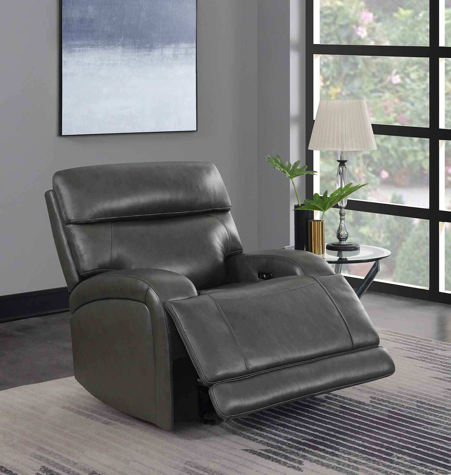 Sillón reclinable eléctrico tapizado Longport color carbón