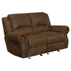 Loveseat deslizante con brazos enrollados Sir Rawlinson y ribete de tachuelas en ante marrón