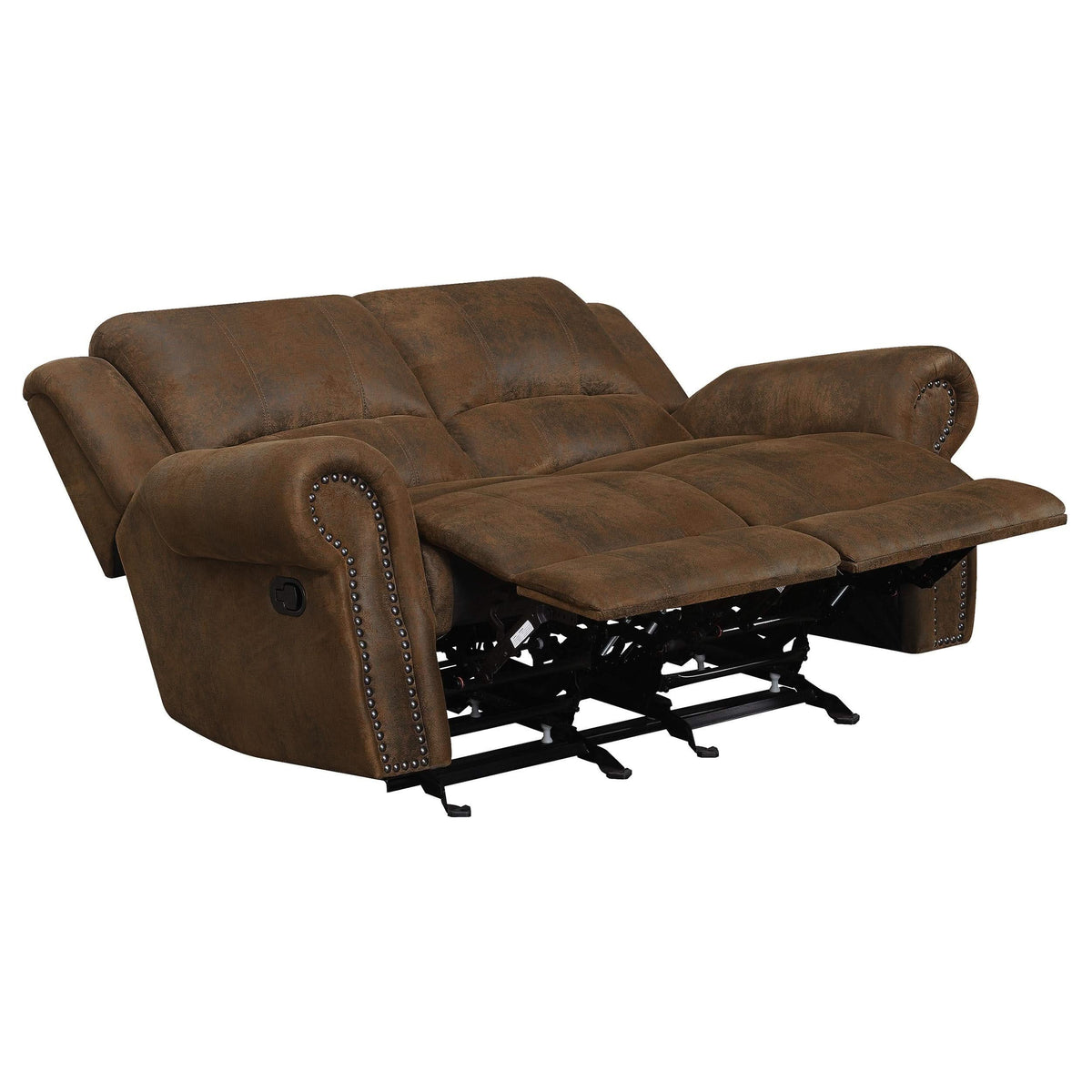 Loveseat deslizante con brazos enrollados Sir Rawlinson y ribete de tachuelas en ante marrón