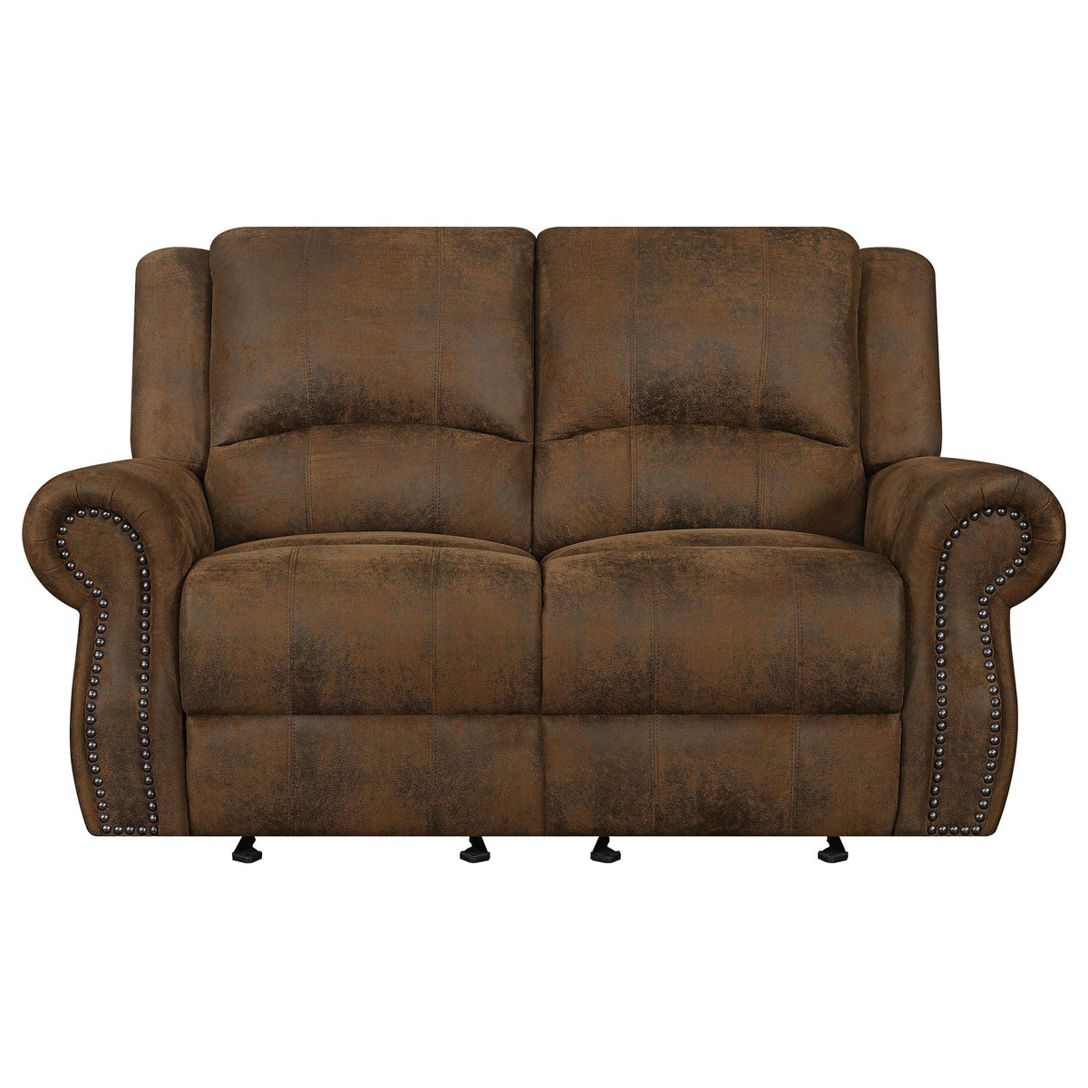 Loveseat deslizante con brazos enrollados Sir Rawlinson y ribete de tachuelas en ante marrón