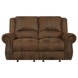 Loveseat deslizante con brazos enrollados Sir Rawlinson y ribete de tachuelas en ante marrón