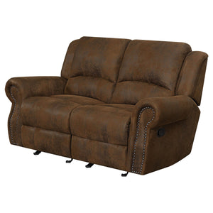 Loveseat deslizante con brazos enrollados Sir Rawlinson y ribete de tachuelas en ante marrón