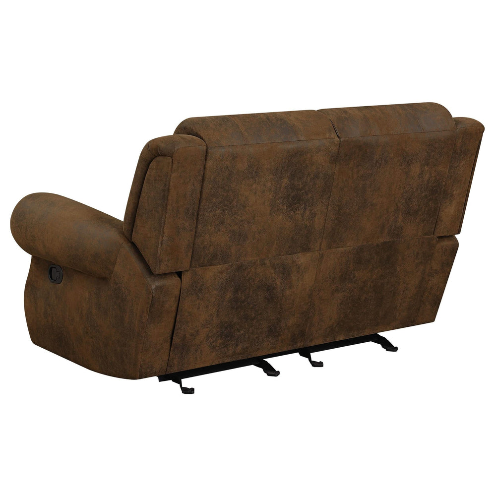 Loveseat deslizante con brazos enrollados Sir Rawlinson y ribete de tachuelas en ante marrón