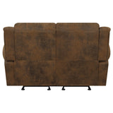 Loveseat deslizante con brazos enrollados Sir Rawlinson y ribete de tachuelas en ante marrón