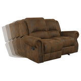 Loveseat deslizante con brazos enrollados Sir Rawlinson y ribete de tachuelas en ante marrón