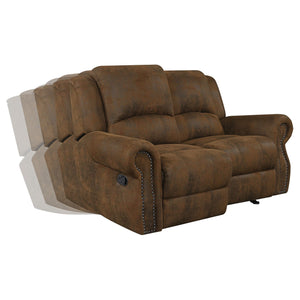 Loveseat deslizante con brazos enrollados Sir Rawlinson y ribete de tachuelas en ante marrón