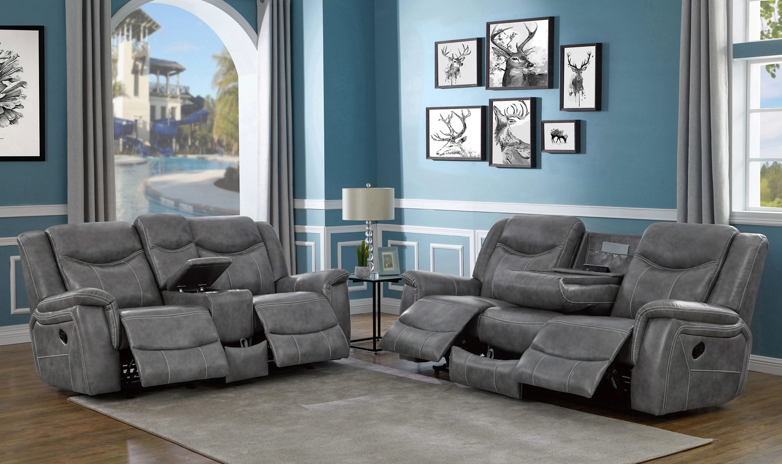 Conjunto de sofá Conrad de 2 piezas con brazos acolchados y tapizados, color gris