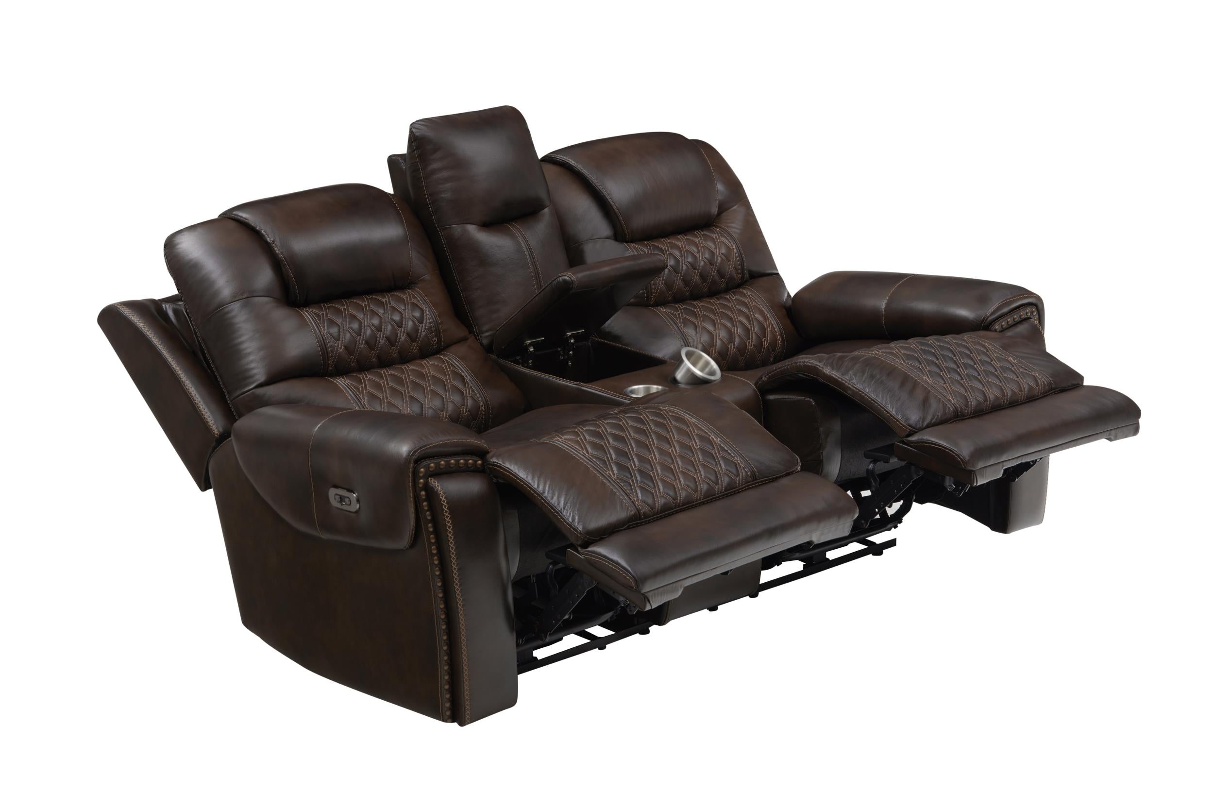 North Cushion Back Power^2 Loveseat with Console Dark Brown