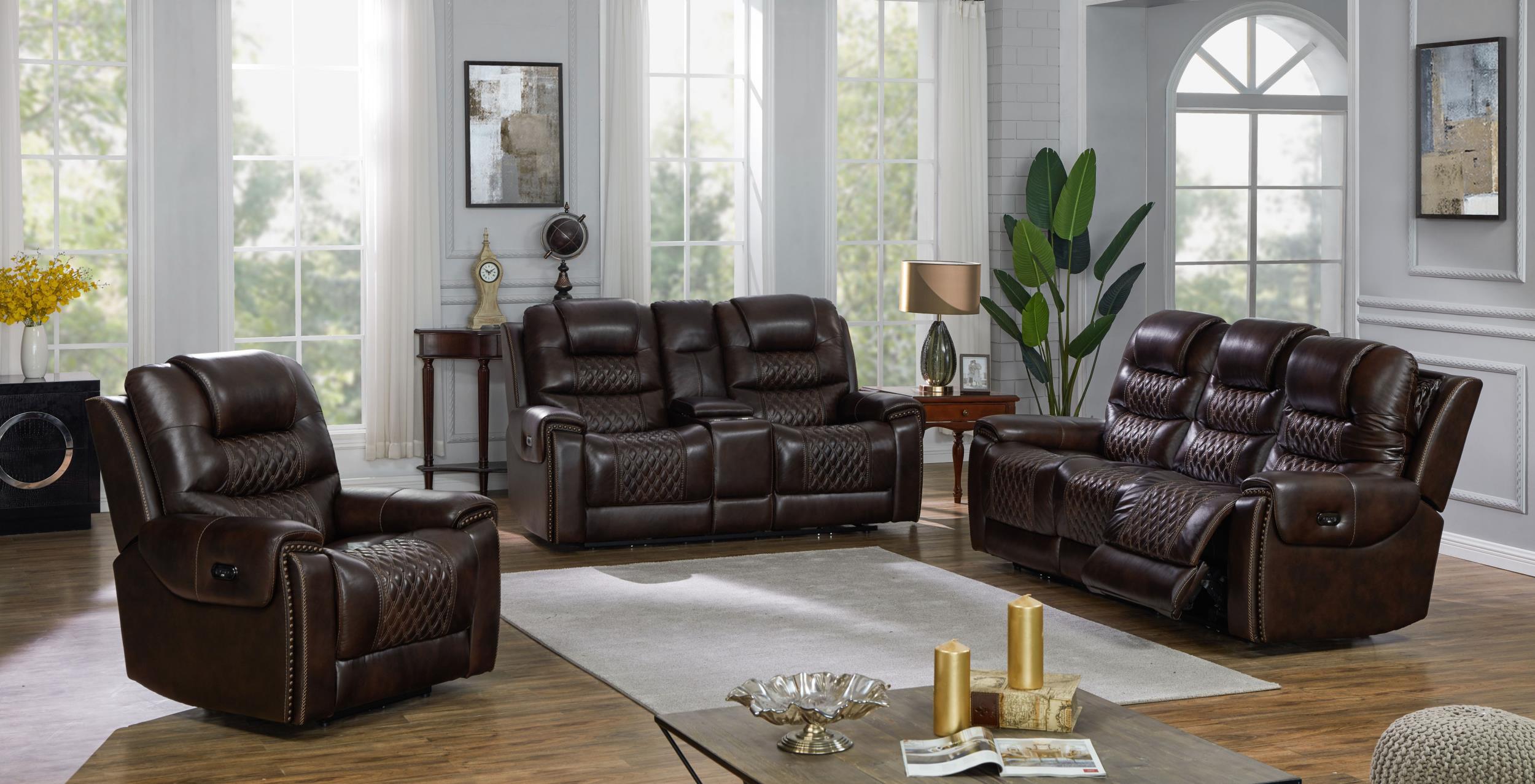 North Cushion Back Power^2 Loveseat with Console Dark Brown