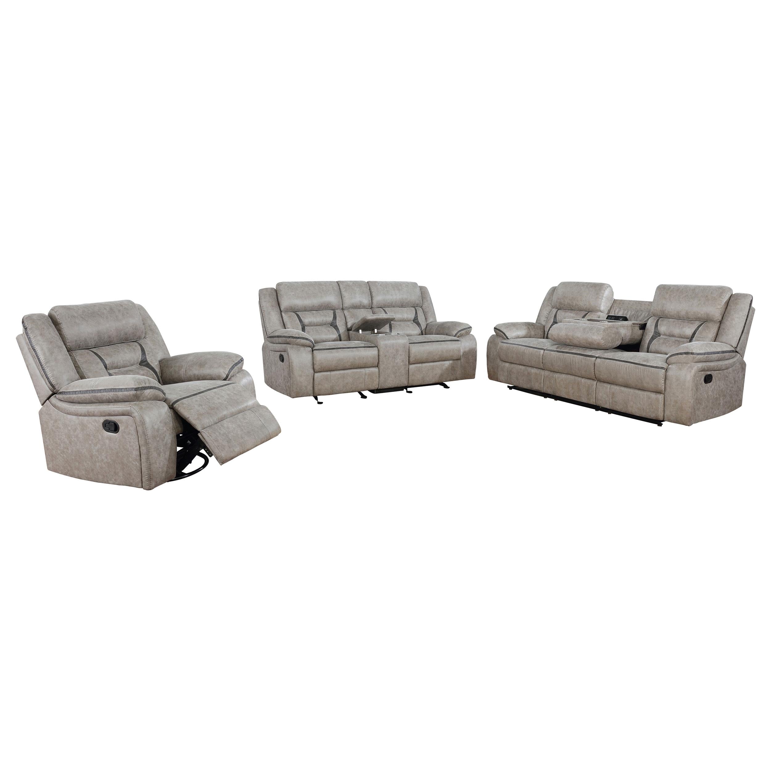 Greer 3-piece Upholstered Reclining Sofa Set Taupe
