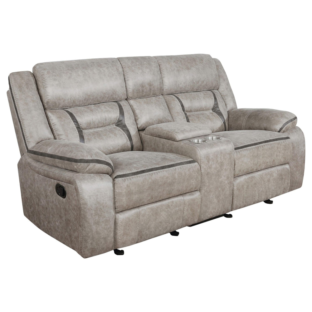 Loveseat reclinable con movimiento tapizado Greer en color topo